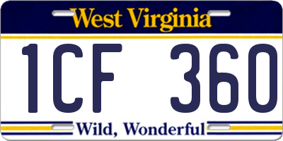 WV license plate 1CF360