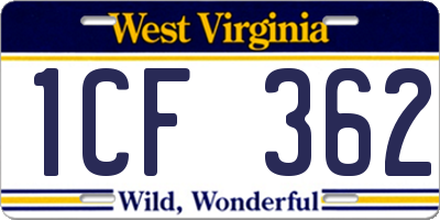 WV license plate 1CF362