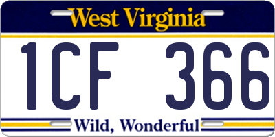 WV license plate 1CF366