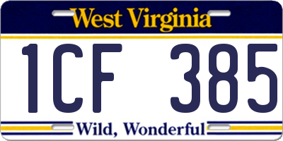 WV license plate 1CF385
