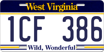 WV license plate 1CF386