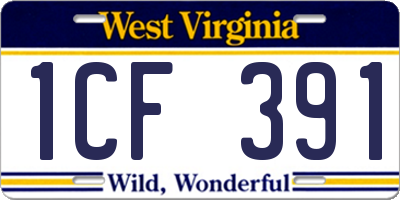 WV license plate 1CF391