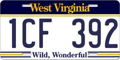 WV license plate 1CF392