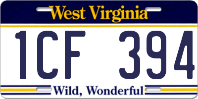 WV license plate 1CF394