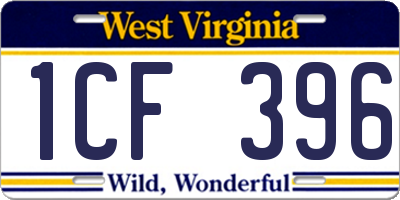 WV license plate 1CF396