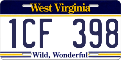 WV license plate 1CF398