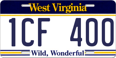 WV license plate 1CF400