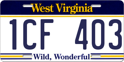 WV license plate 1CF403