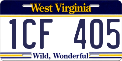 WV license plate 1CF405