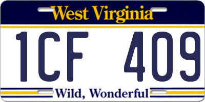 WV license plate 1CF409