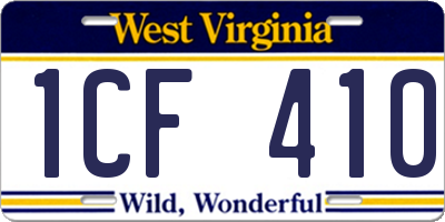 WV license plate 1CF410