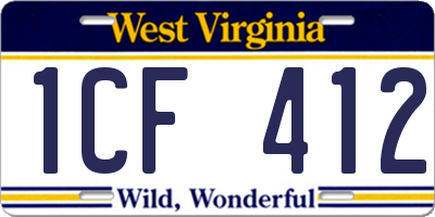 WV license plate 1CF412