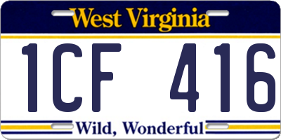 WV license plate 1CF416
