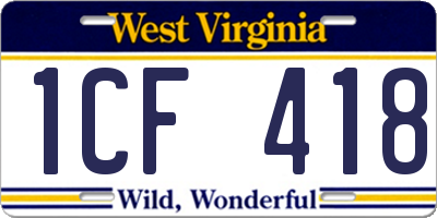 WV license plate 1CF418