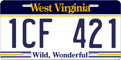 WV license plate 1CF421