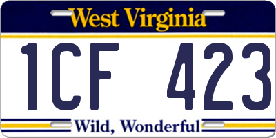 WV license plate 1CF423