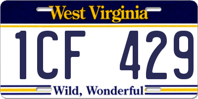 WV license plate 1CF429