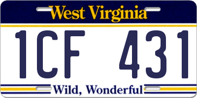 WV license plate 1CF431
