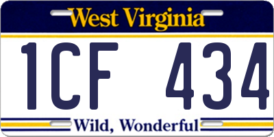 WV license plate 1CF434