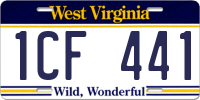 WV license plate 1CF441
