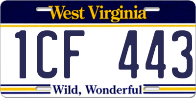 WV license plate 1CF443
