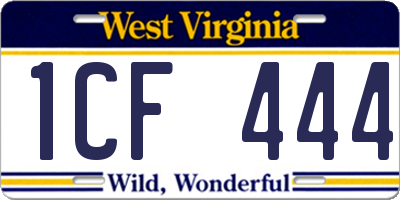 WV license plate 1CF444