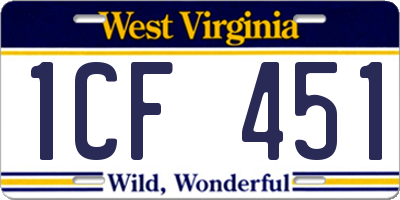 WV license plate 1CF451
