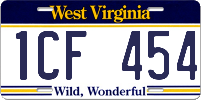 WV license plate 1CF454
