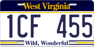 WV license plate 1CF455