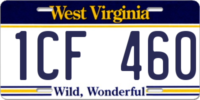 WV license plate 1CF460