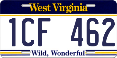 WV license plate 1CF462