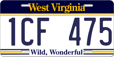 WV license plate 1CF475