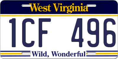 WV license plate 1CF496