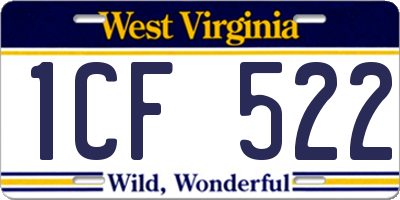 WV license plate 1CF522