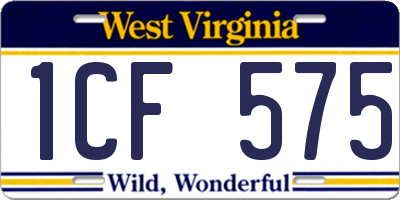 WV license plate 1CF575