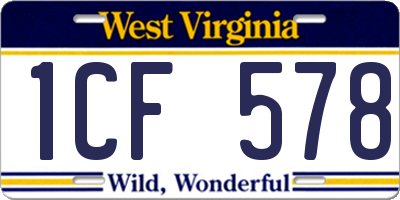 WV license plate 1CF578