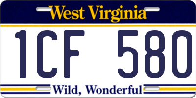 WV license plate 1CF580