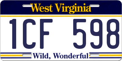 WV license plate 1CF598