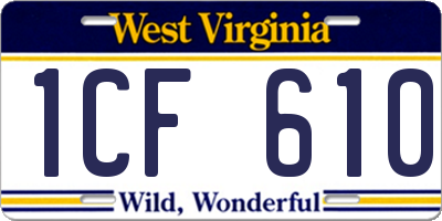 WV license plate 1CF610