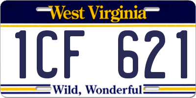 WV license plate 1CF621