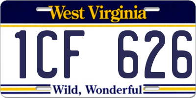 WV license plate 1CF626