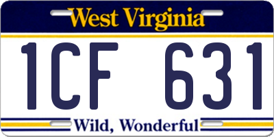 WV license plate 1CF631