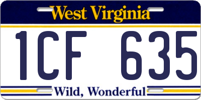 WV license plate 1CF635