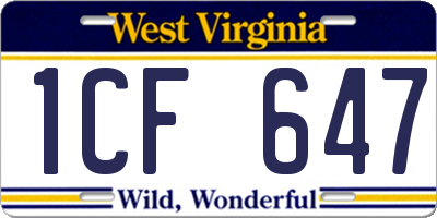 WV license plate 1CF647