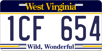 WV license plate 1CF654