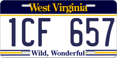 WV license plate 1CF657