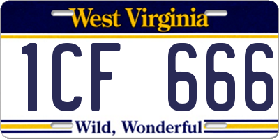 WV license plate 1CF666