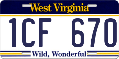 WV license plate 1CF670