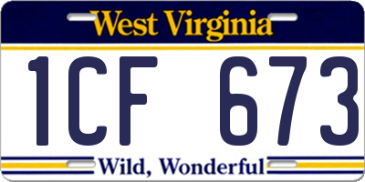 WV license plate 1CF673