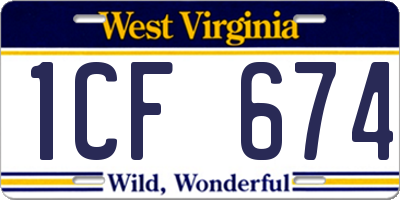 WV license plate 1CF674